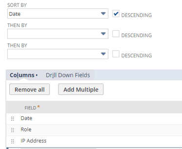 result columns to display